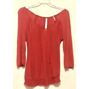 Guess Orange Peasant Blouse Top Shirt Lace Cut Out Back L Large Striped Stripe